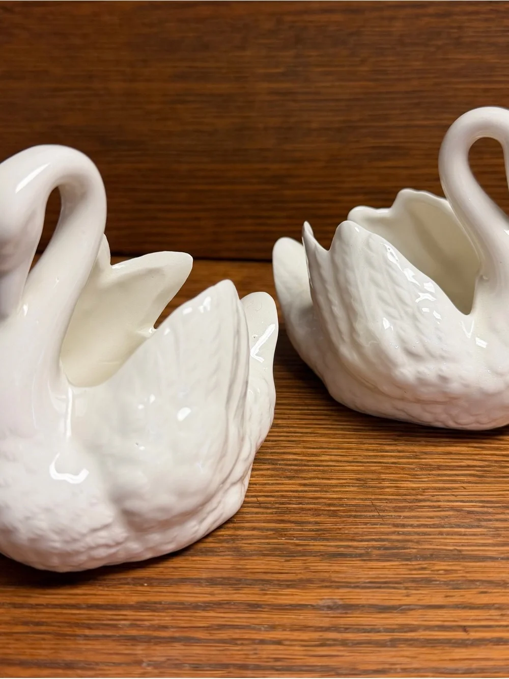 White Ceramic Swan Planter Pair Cottagecore Handmade
